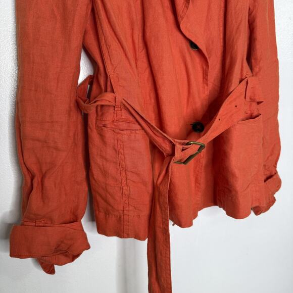 Talbots Jacket Womens 4 Orange Pure Irish Linen Belted Trench Coat Lightweight - Picture 3 of 8